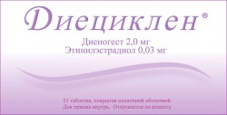 Диециклен, таблетки покрытые пленочной оболочкой 0.03 мг+2 мг 21 шт