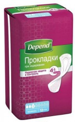 Прокладки при недержании для женщин, Depend (Депенд) 12 шт нормал